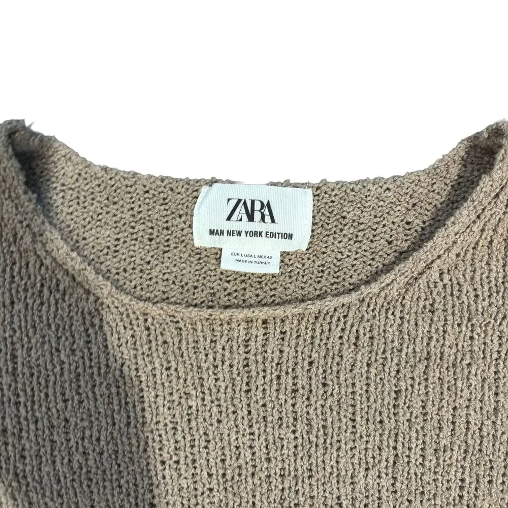 Zara Man New York Edition Men's L Taupe Distressed Knit Grunge Sweater